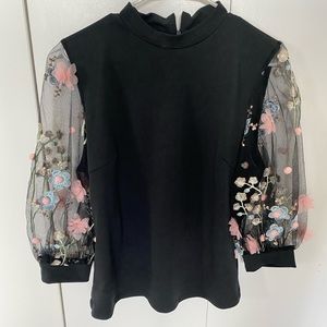 Black high neck blouse with detailed puff sleeves- Size XL